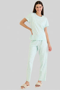 Sweet Dreams Floral Printed Pyjama  Set - Sea Green — thumbnail 5